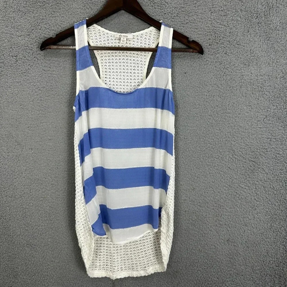 Ella Moss Tops - Ella moss top womens XS blue ivory striped front crochet silk sleeveless office